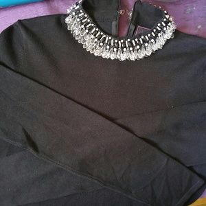 EUC. S BLACK OLOR WORKS SWEATER WITH NECK BEADS